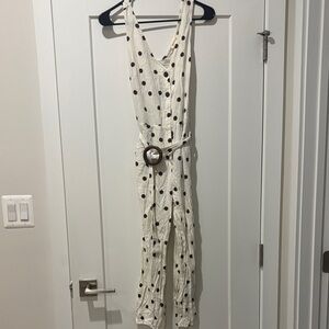 Monteau Cream Jumpsuit with Brown Polka Dots